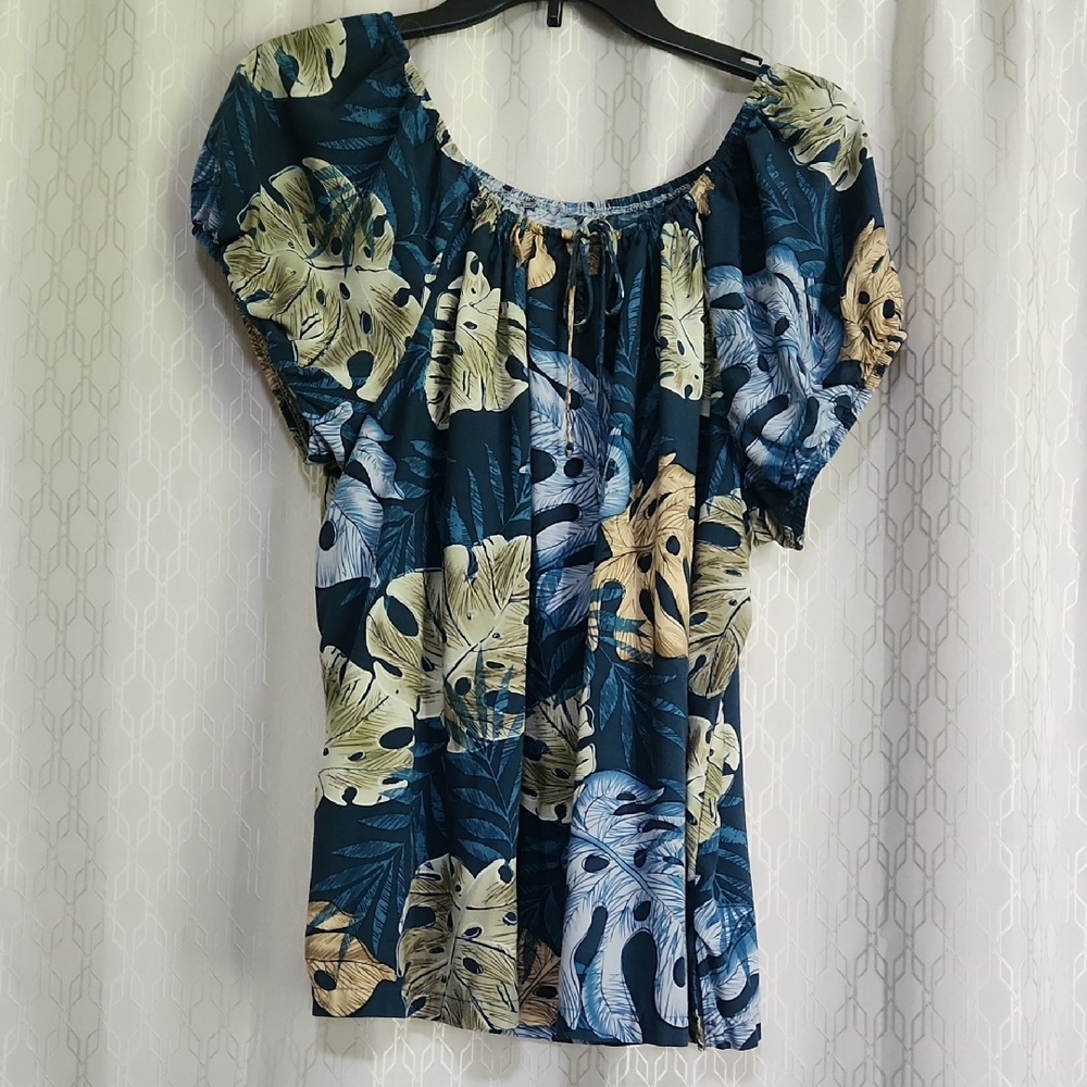 Floral Print Women's Top - Blue and Cream